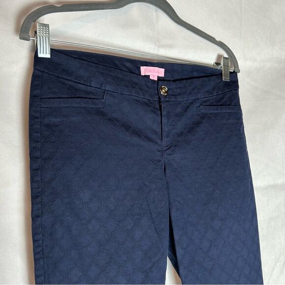Lilly Pulitzer Navy Textured Ankle Length Slim Fit Pants Size 2 - Picture 4 of 5